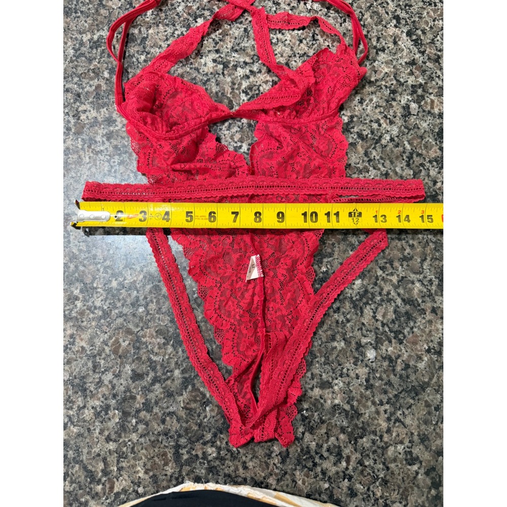 Red Floral Lace Strappy Teddy Bodysuit Women Medium Caged Keyhole Lingerie